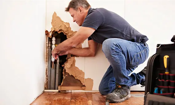 plumbing-pinecrest plumber removing drywall to repair a damaged pipe