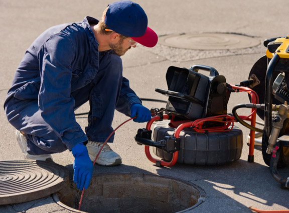 plumber performing a sewer camera inspection in Hialeah, Florida