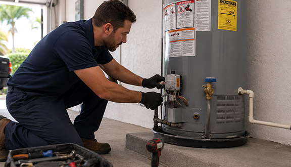 Patrick is adjusting a water heater valve