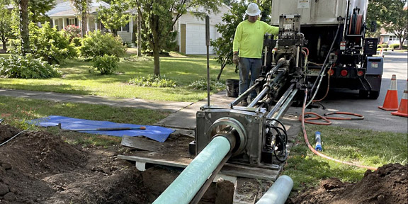Walter, our plumber in Cutler Bay is working on a sewer replacement using specialized machinery that inserts a HDPE pipe, after the bursting pipe process