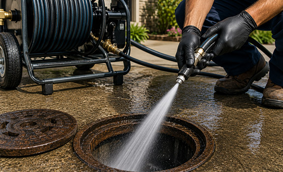 one of our techs is providing hydro jetting service in Doral