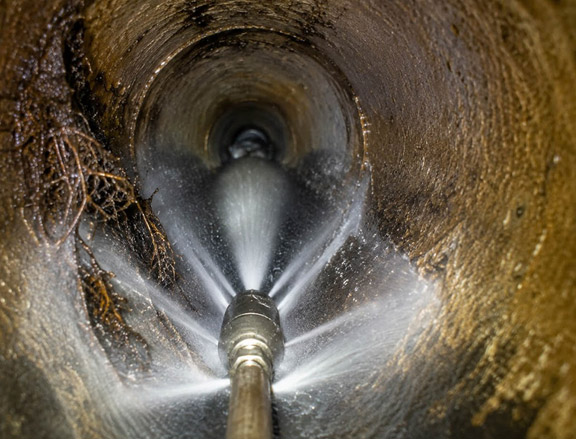 using the hydro jetting method to clear out tree roots