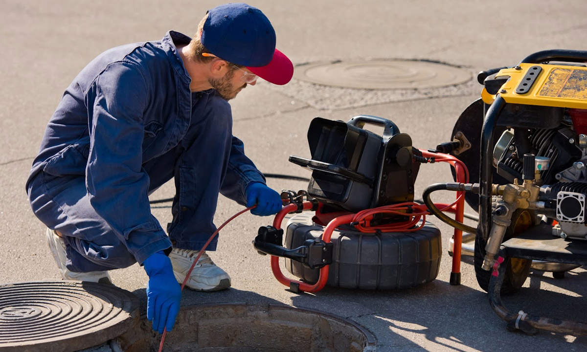 a plumber is doing a sewer camera inspection
